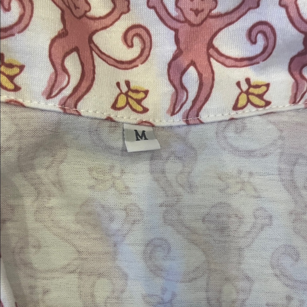 Designer inspired Pink and White Monkey Print Pajama Set - Picture 2 of 5